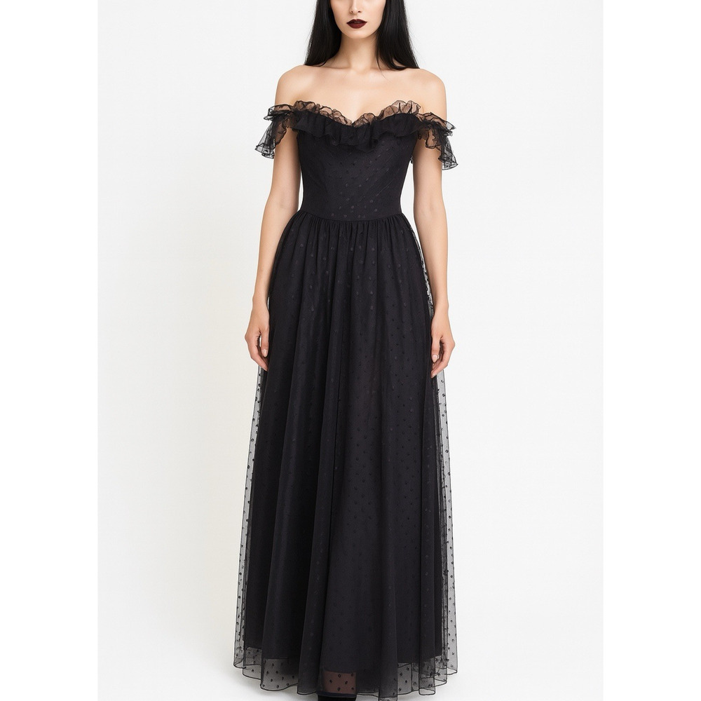 VTG Steppin Out Gothic Witch Dress Dark Lolita Maxi Sheer Lace Corset Whimsy